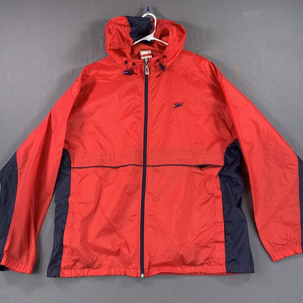 Vintage Speedo Hooded Windbreaker Jacket Large Nylon Mesh Lined 90s